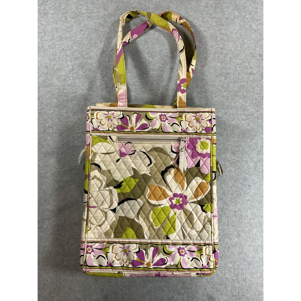 Vera Bradley Quilted Floral Laptop Tote Bag Purple Green Checkpoint Friendly